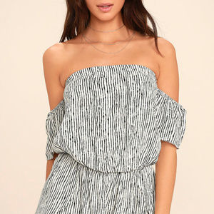LULU'S Get-Together B/W Striped Romper